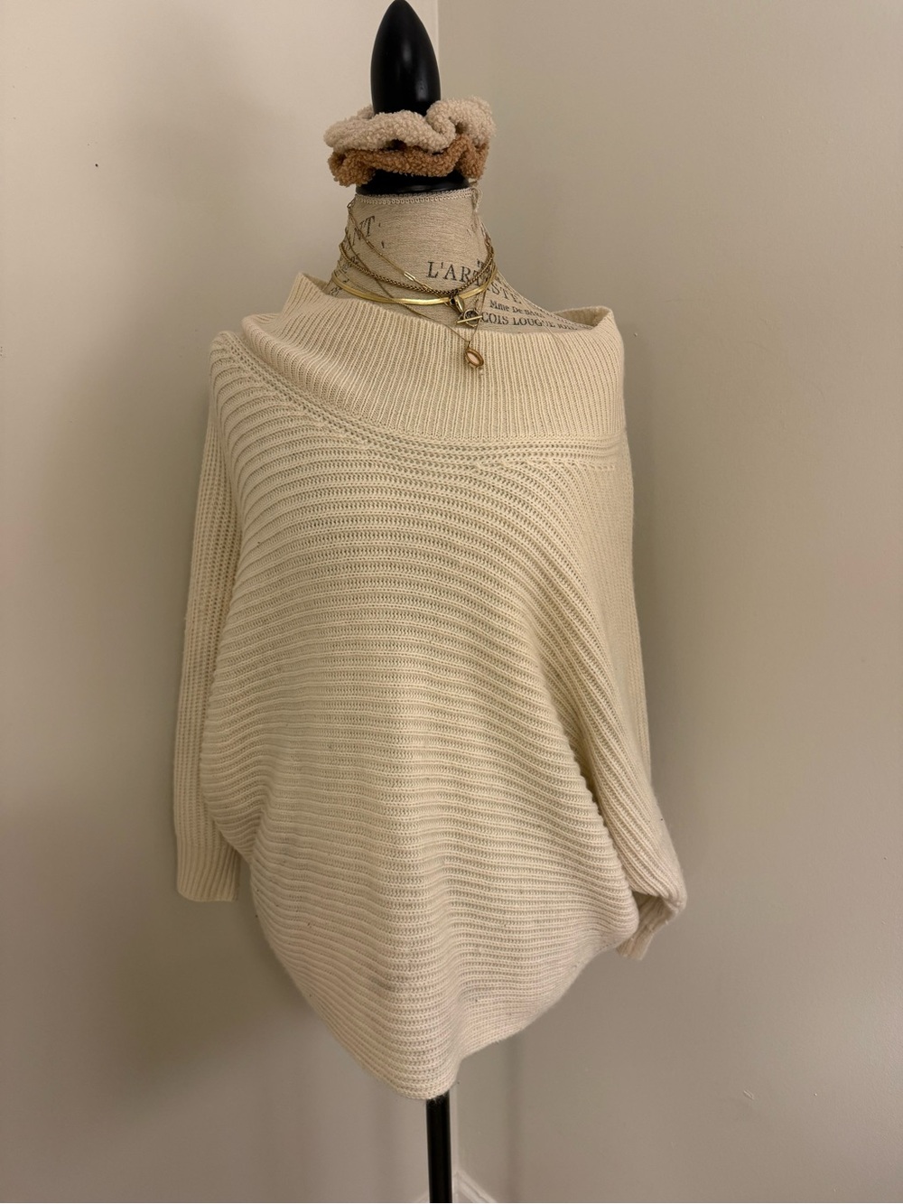 Luxxel Cream Off-the-Shoulder Ribbed Sweater